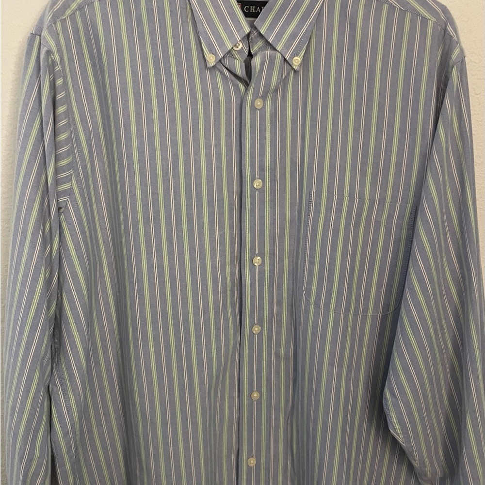 Chaps Men's Shirt with Blue and Multicolored Stripes-Size 16-16.5 US-Button Cuff